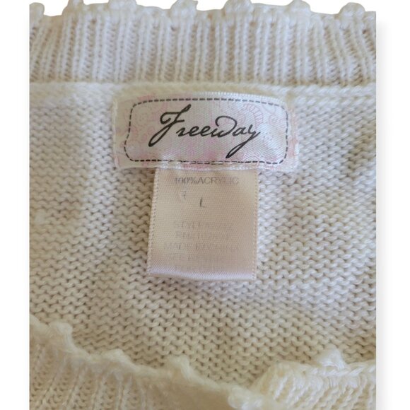 Freeway Vintage White Poinsettia Holiday Cardigan Embroidered Cozy Office Knit L - Picture 5 of 8